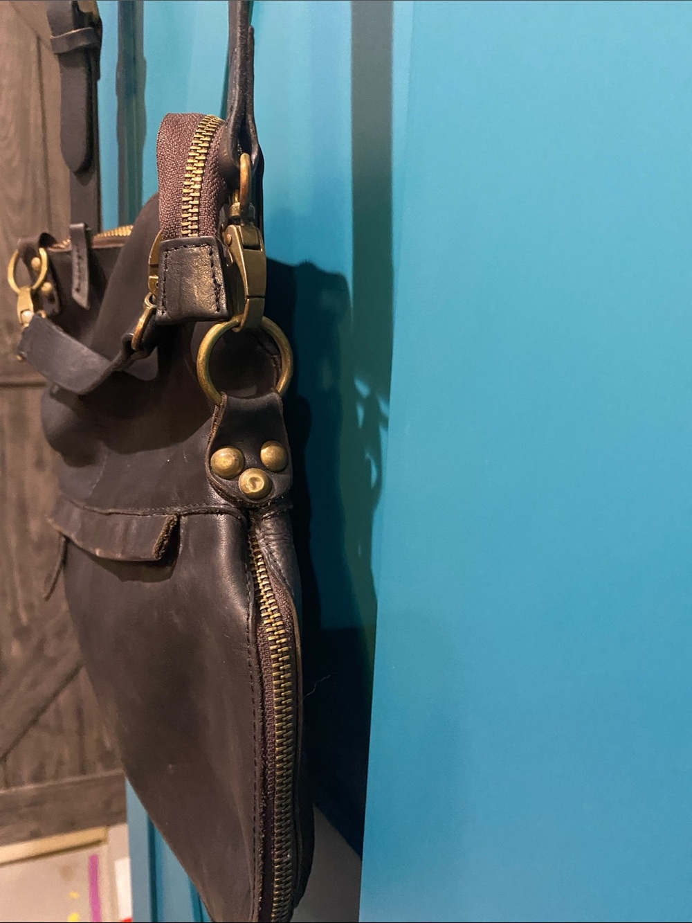 Bed Stu Tahiti Black/Dark Brown Leather Crossbody Bag with Brass Hardware - Picture 4 of 16